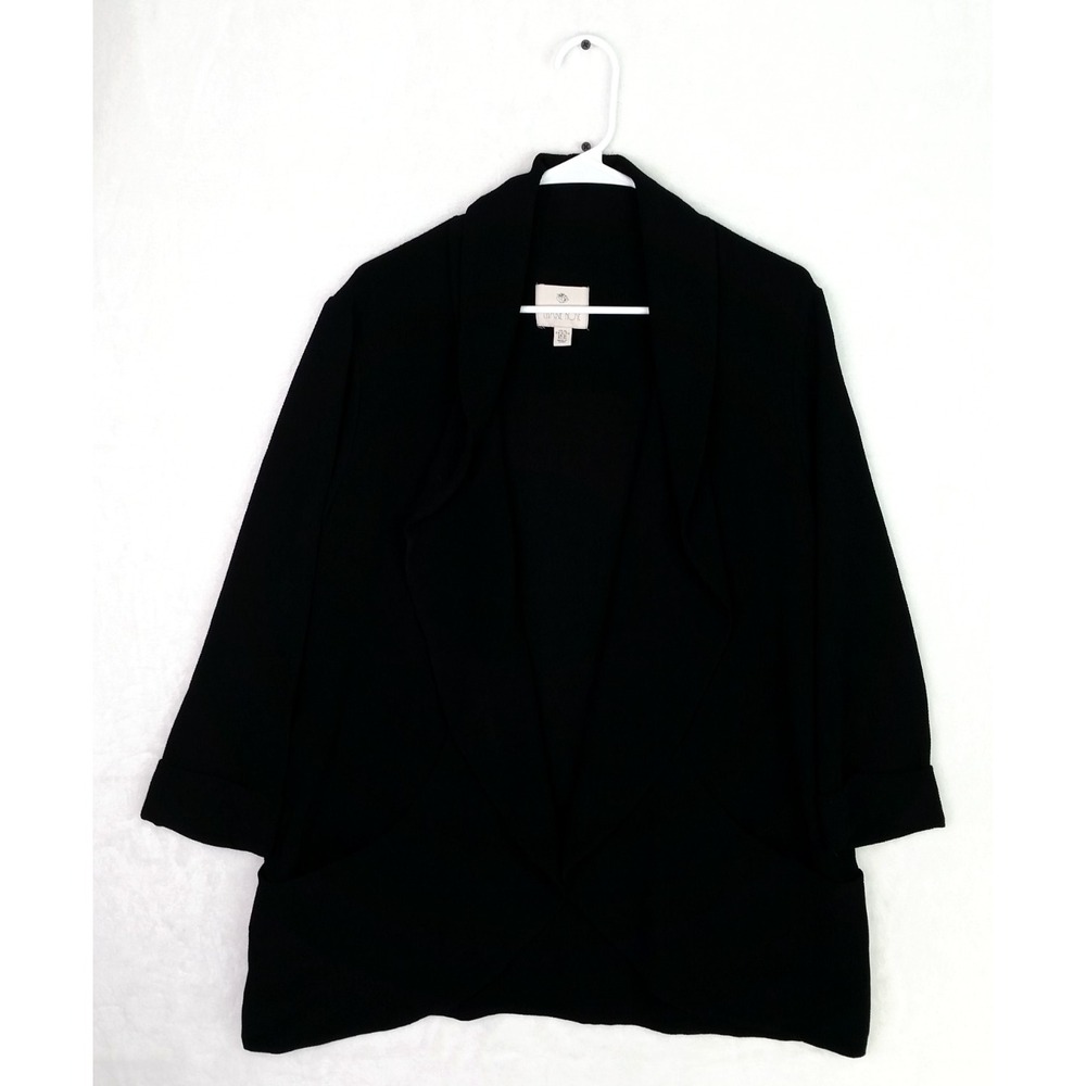 Ellane‎ Rose Black Open Front Dress Top Jacket Blazer Size XL Black Career Top